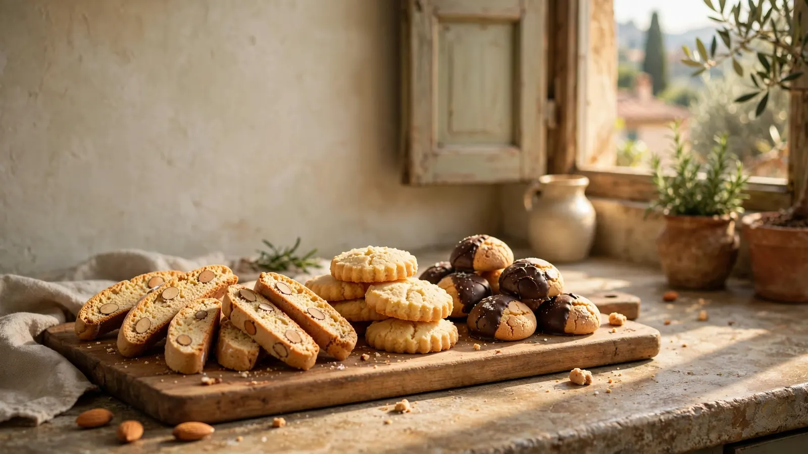 Biscotti e altri biscotti su un tavolo rustico italiano